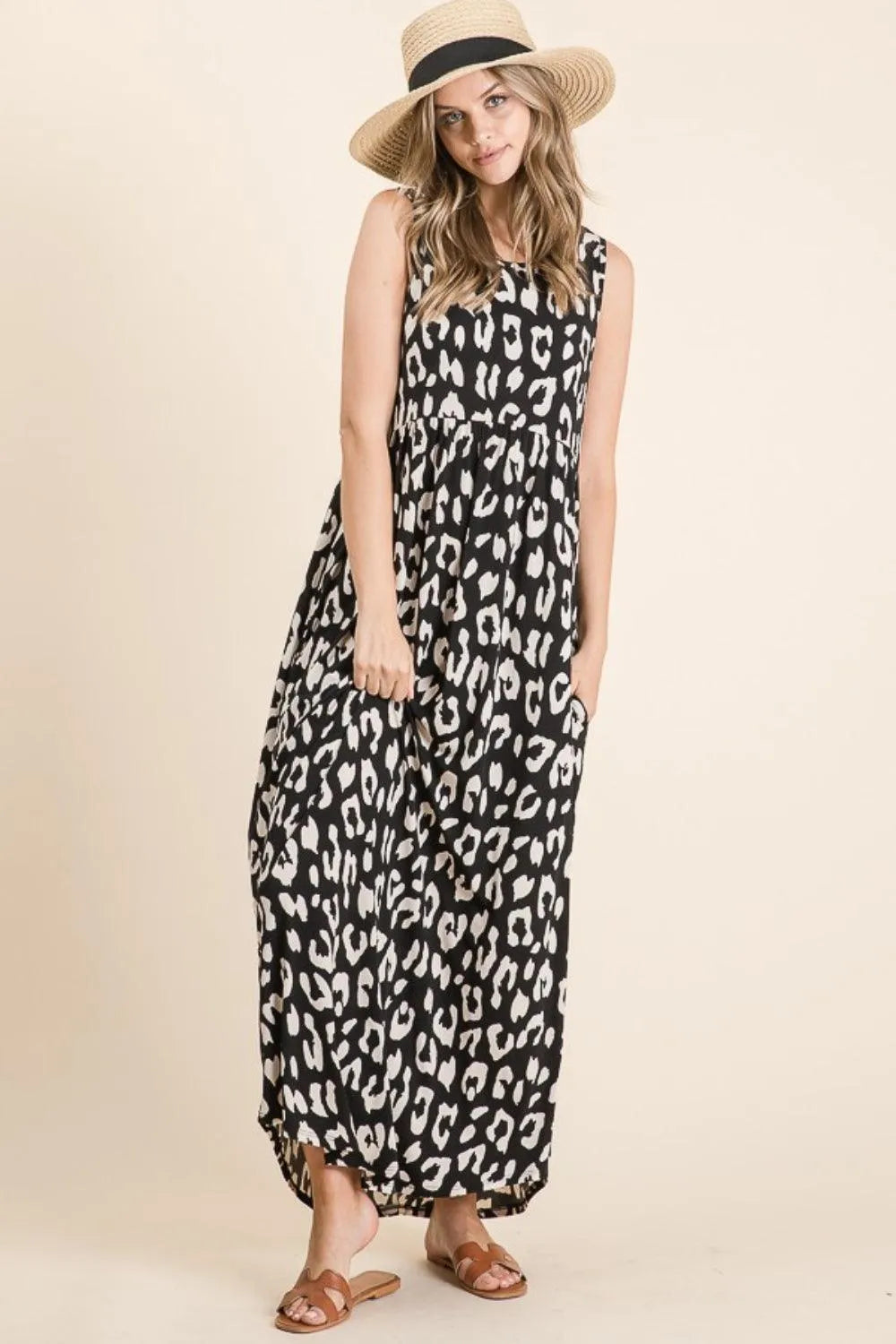 BOMBOM Leopard Maxi Dress with Pockets - 6i6