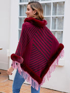 Striped Fringe Hem Poncho - 6i6