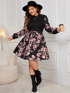 Plus Size Tied Printed Long Sleeve Dress - 6i6