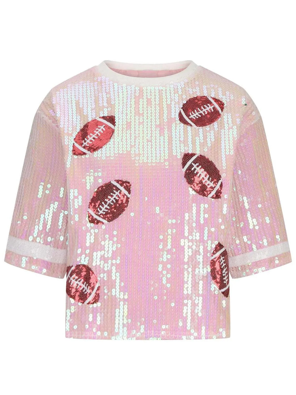 Sequin Football Round Neck Half Sleeve Top - 6i6