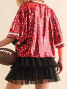 Sequin Football Round Neck Half Sleeve Top - 6i6