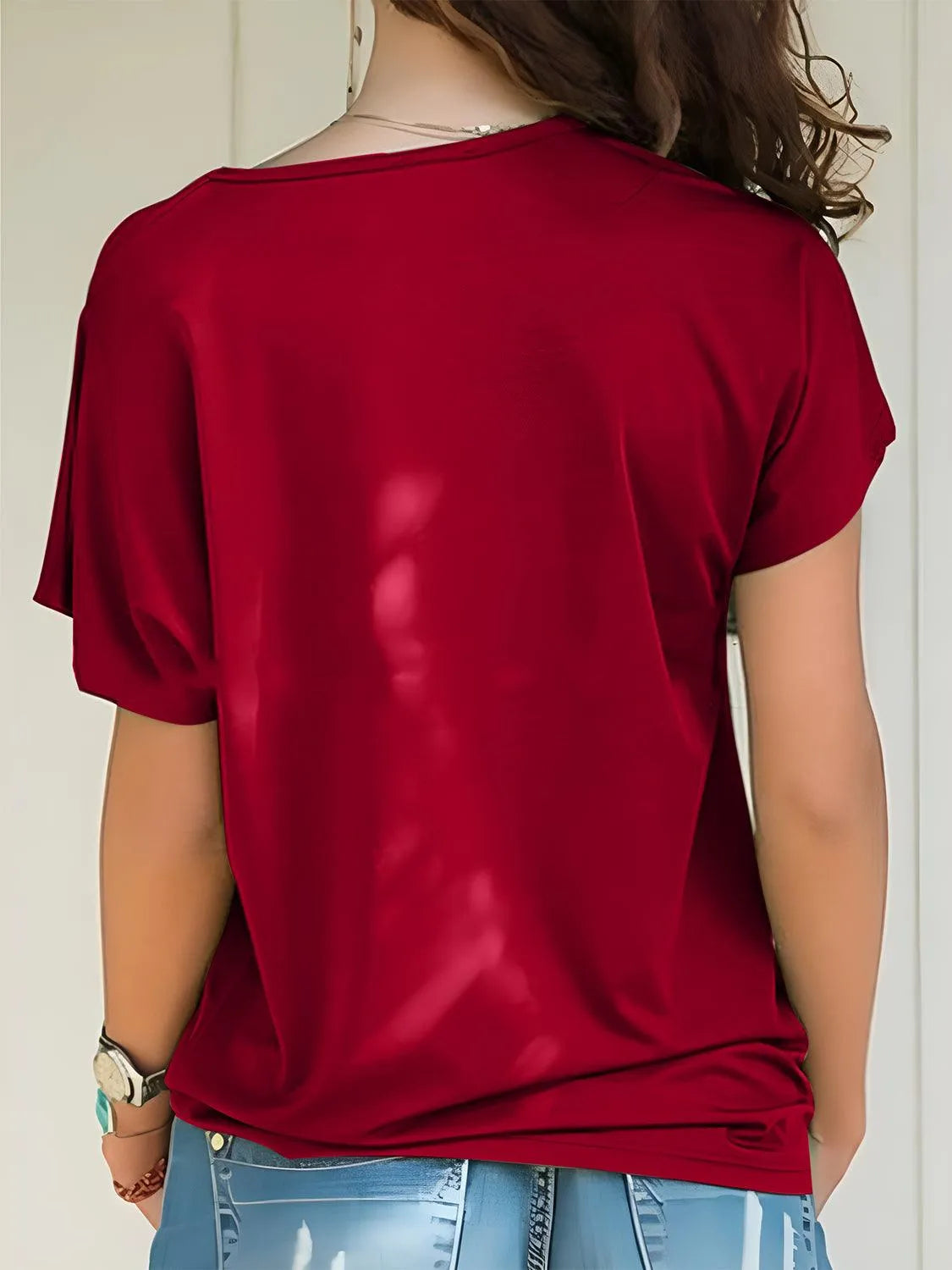 Asymmetrical Neck Short Sleeve T-Shirt - 6i6