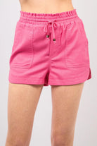 VERY J Drawstring Elastic Waist Linen Shorts - 6i6