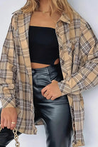 Plaid Collared Neck Long Sleeve Shirt - 6i6