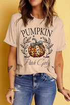 Pumpkin Graphic Round Neck Short Sleeve T-Shirt - 6i6