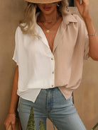 Contrast Collared Neck Short Sleeve Shirt - 6i6