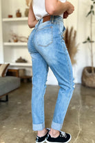 Judy Blue Full Size Distressed Straight Jeans with Patch Pockets - 6i6