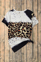 Bow Graphic Leopard Round Neck Short Sleeve T-Shirt - 6i6