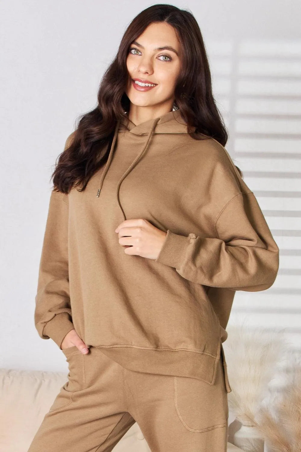 RISEN Drawstring Drop Shoulder Long Sleeve Hoodie - 6i6