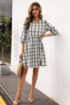 Plaid Round Neck Mini Dress - 6i6