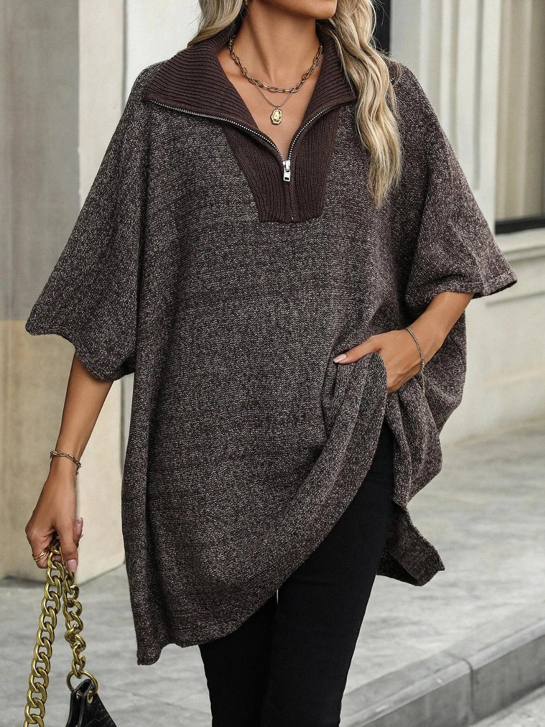 Slit Quarter Zip Half Sleeve Sweater - 6i6