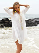 Tassel V-Neck Three-Quarter Sleeve Cover Up - 6i6