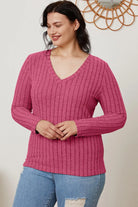 Basic Bae Full Size Ribbed V-Neck Long Sleeve T-Shirt - 6i6