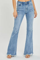 Risen Full Size High Rise Frayed Hem Flare Jeans - 6i6