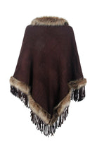 Faux Fur Trim Fringed Poncho - 6i6