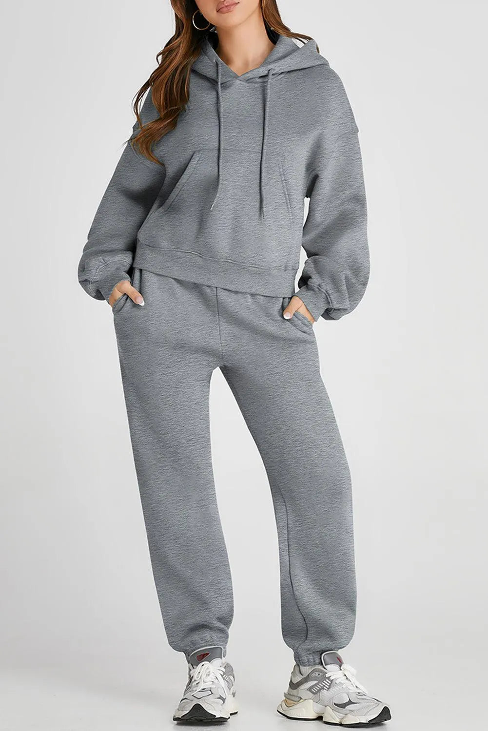 Dropped Shoulder Hooded Top and Pants Active Set - 6i6