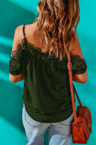 Spaghetti Strap Cold-Shoulder Lace Trim Blouse - 6i6