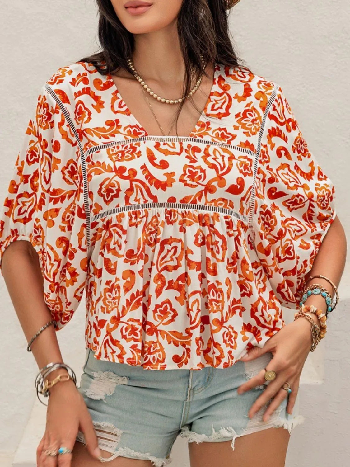 Printed Half Sleeve Blouse - 6i6