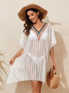 Openwork V-Neck Half Sleeve Cover-Up - 6i6