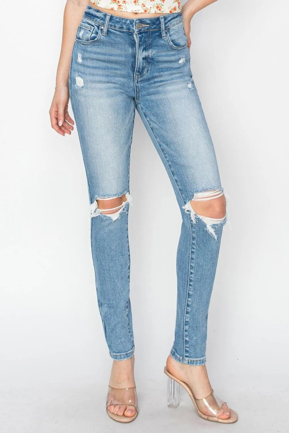 Risen Full Size High Rise Knee Distressed Skinny Jeans - 6i6