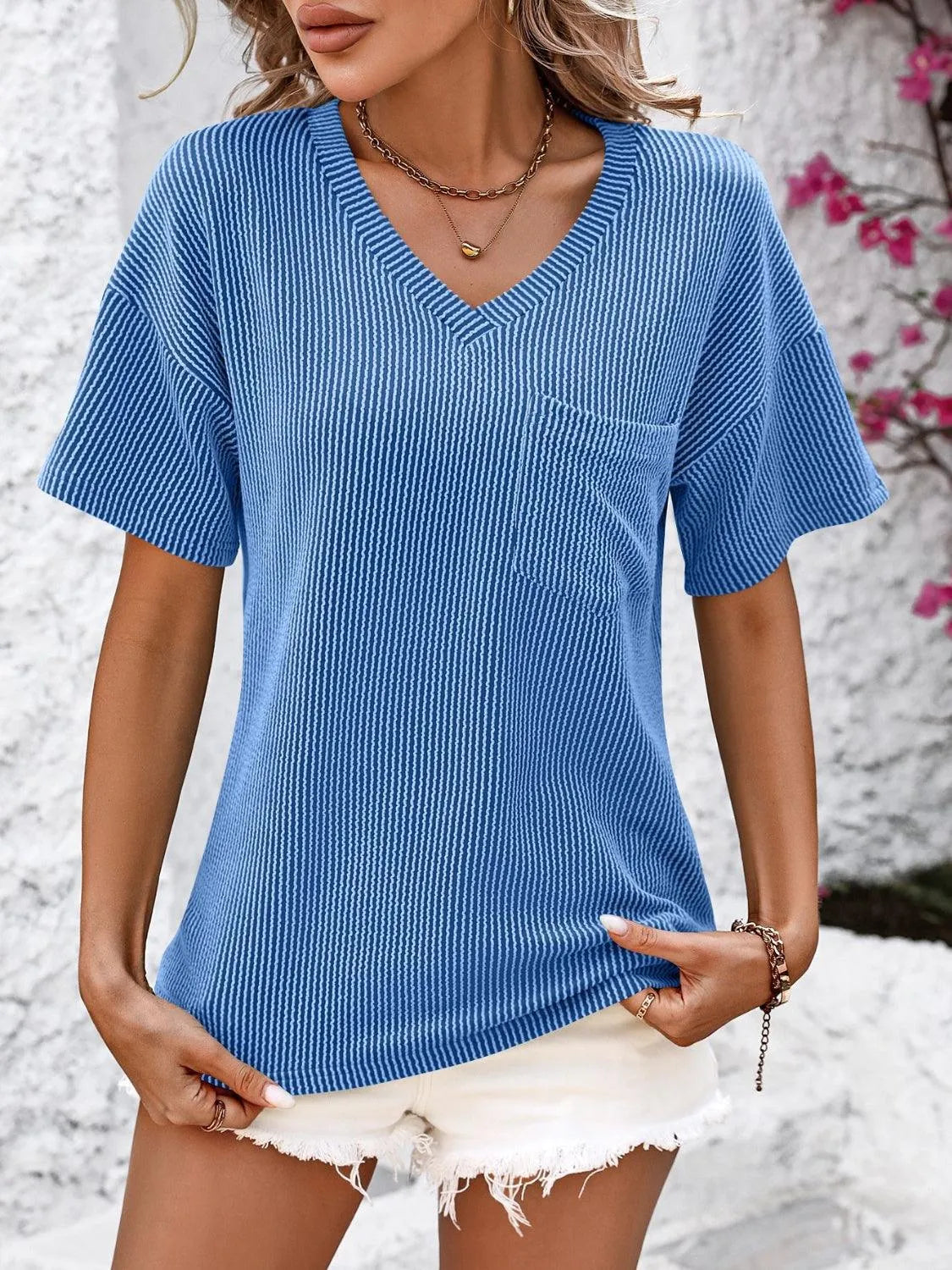 V-Neck Dropped Shoulder T-Shirt - 6i6